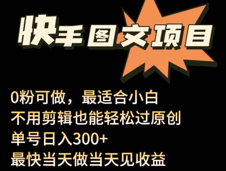 24年最新快手图文带货项目，零粉可做，不用剪辑轻松过原创单号轻松日入300+-大熊猫资源站