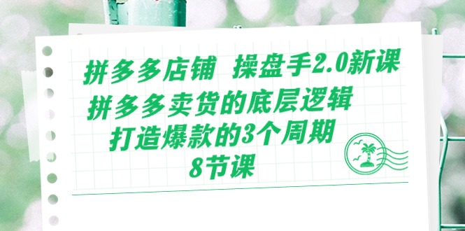 拼多多店铺操盘手2.0新课，拼多多卖货的底层逻辑，打造爆款的3个周期（8节）-大熊猫资源站