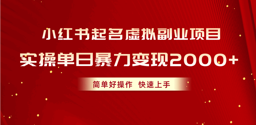 （10856期）小红书起名虚拟副业项目，实操单日暴力变现2000+，简单好操作，快速上手-大熊猫资源站